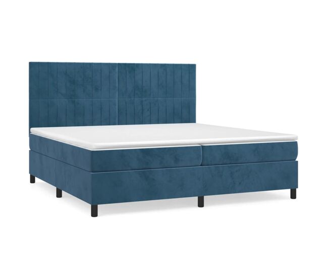Cama box spring con colchón terciopelo azul oscuro 200x200 cm rayas verticales
