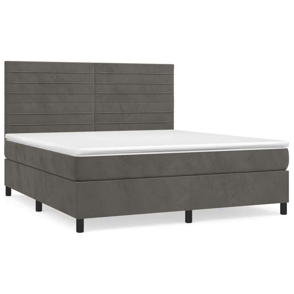 Cama box spring con colchón terciopelo gris oscuro 180x200 cm rayas horizontales