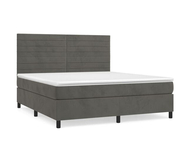 Cama box spring con colchón terciopelo gris oscuro 180x200 cm rayas horizontales