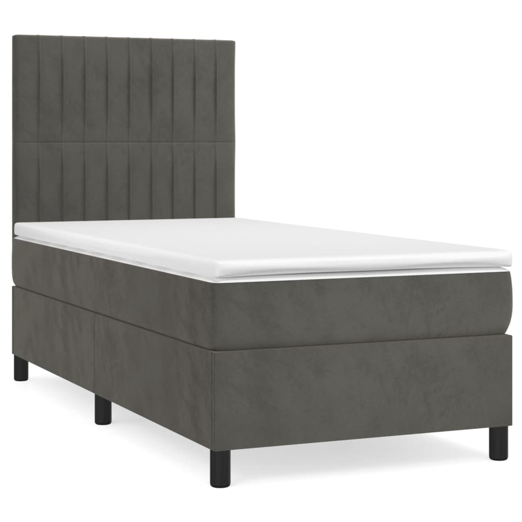 cama box spring con colchon terciopelo gris oscuro 90x200 cm rayas verticales