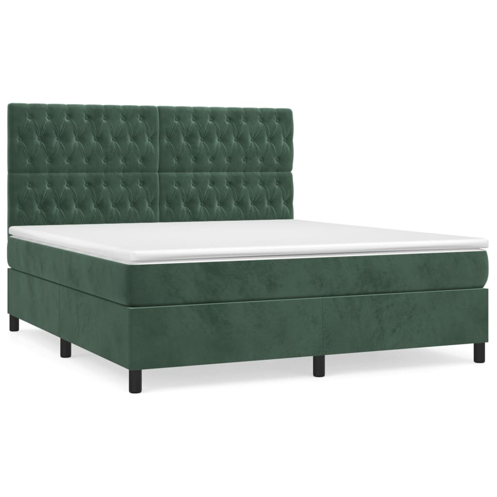 Cama box spring con colchón terciopelo - Diseño de botones 180x200 Verde