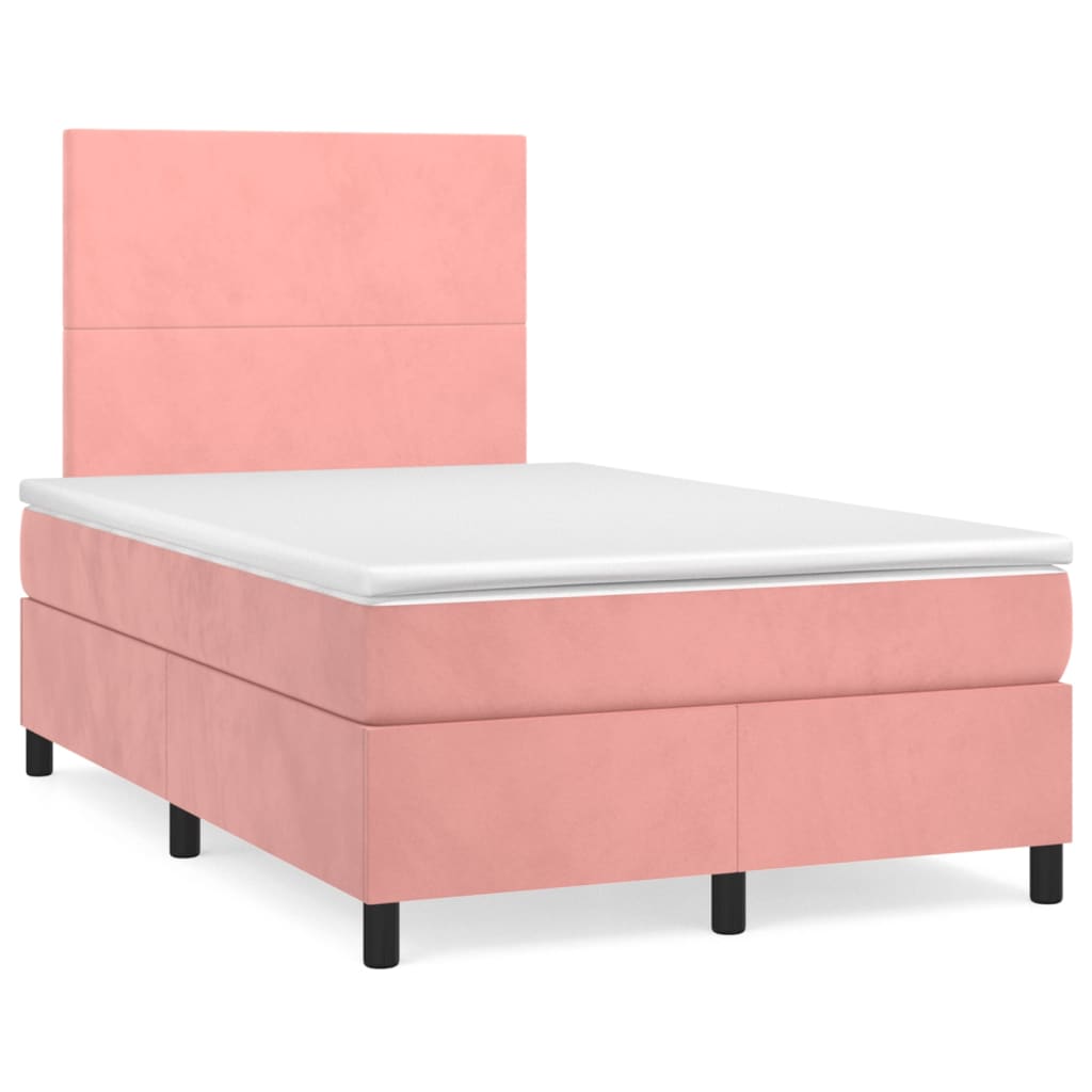 Cama box spring con colchón terciopelo - Diseño plano 120x200 Rosa