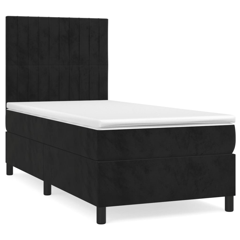 Cama box spring con colchón terciopelo - Rayas verticales 80x200 Negro
