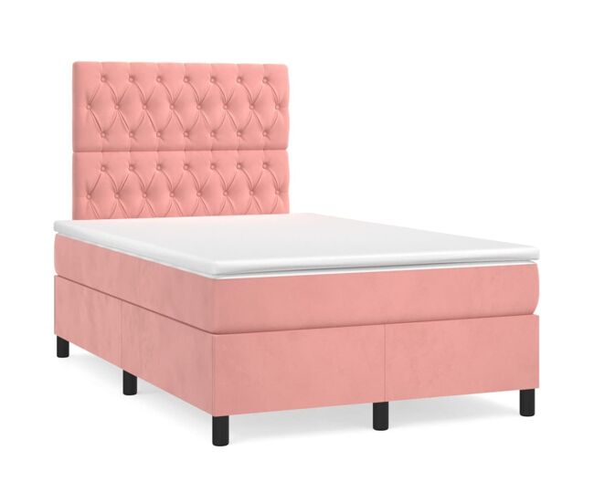 Cama box spring con colchón terciopelo rosa 120x200 cm diseño de botones