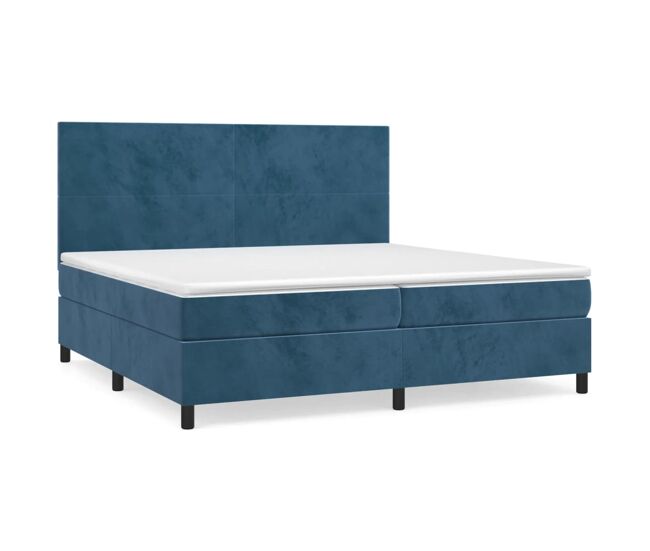 Cama box spring con colchón terciopelo azul oscuro 200x200 cm diseño plano