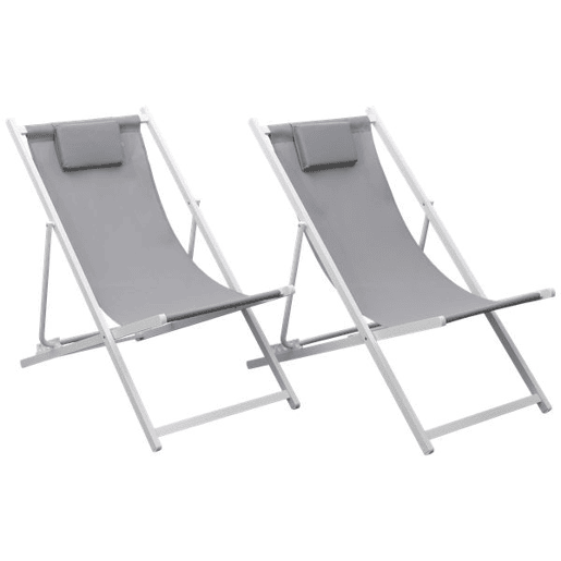Lote de 2 hamacas reclinables y plegables CYPRUS - textileno gris-estructura aluminio blanca