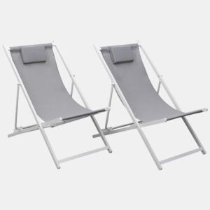 Lote de 2 hamacas reclinables y plegables CYPRUS - textileno gris-estructura aluminio blanca