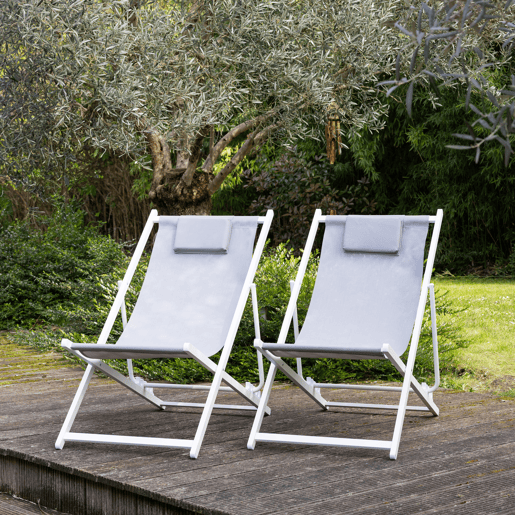Lote de 2 hamacas reclinables y plegables CYPRUS - textileno gris-estructura aluminio blanca