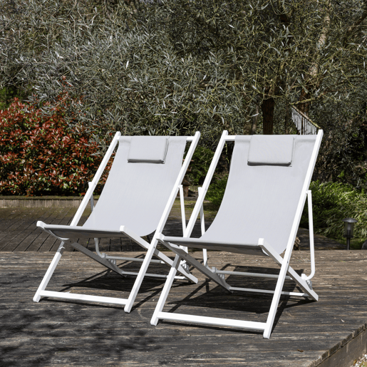 Lote de 2 hamacas reclinables y plegables CYPRUS - textileno gris-estructura aluminio blanca
