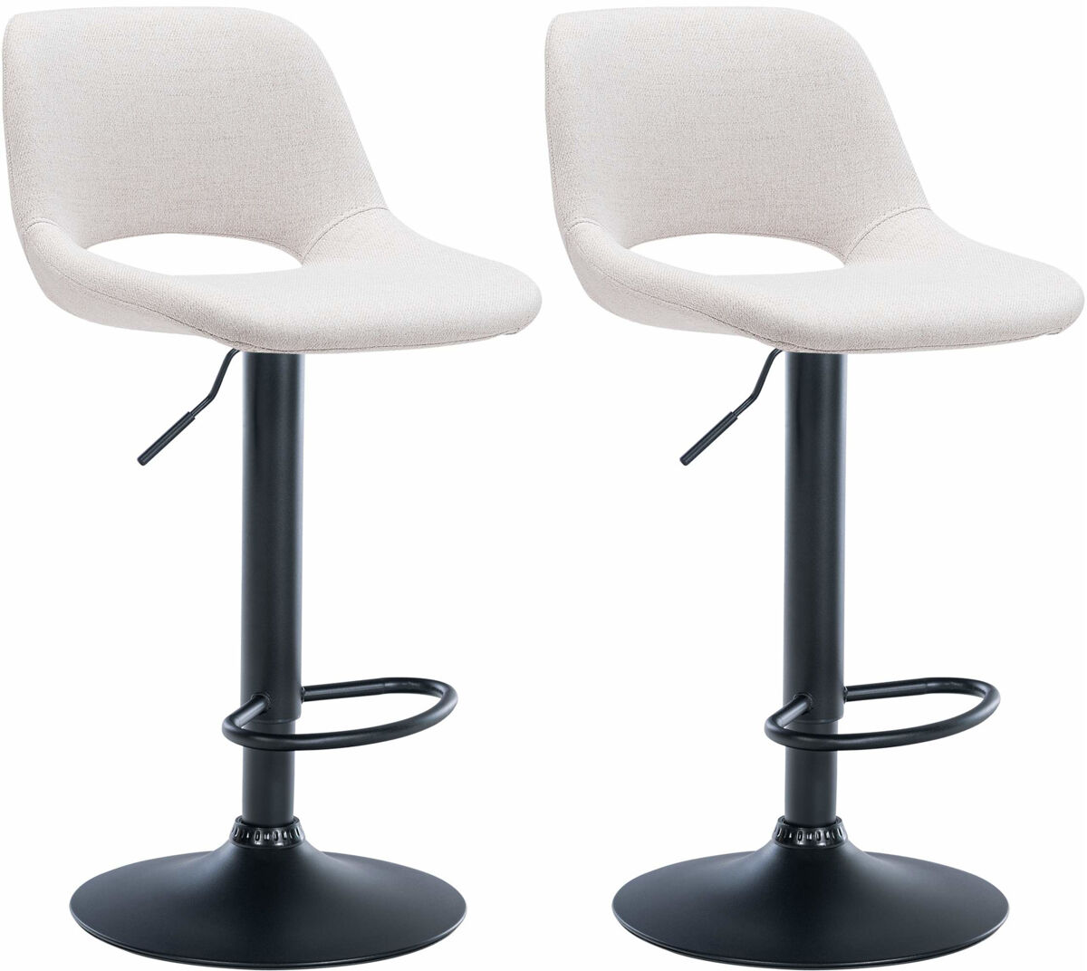 Set de 2 taburetes de bar en tela crema 46x42x86 cm