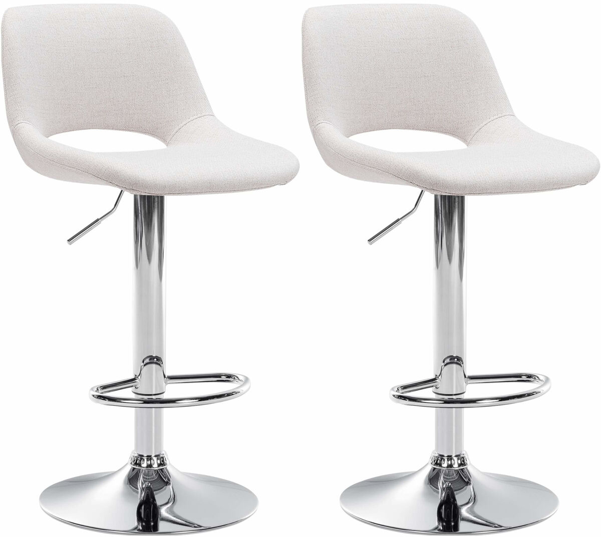 Set de 2 taburetes de bar en tela crema 46x42x86 cm