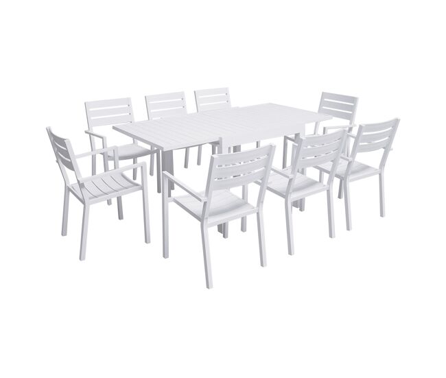 Conjunto de jardín venezia extensible 90-180 de 8 plazas - aluminio blanco