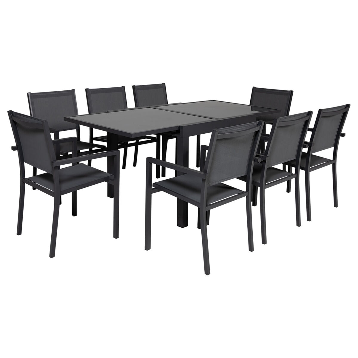 Conjunto de jardín extensible LAMPEDUSA de 8 plazas en textileno Gris