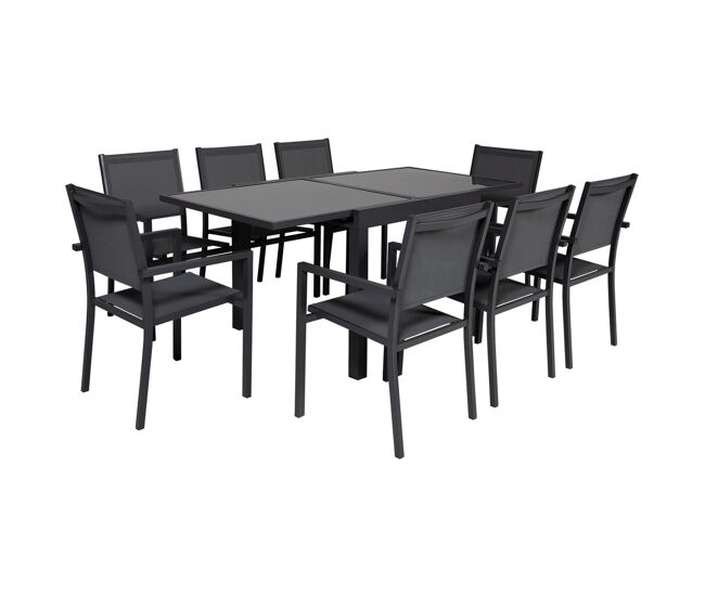 Conjunto de jardín lampedusa extensible en textileno gris 8 plazas - aluminio antracita