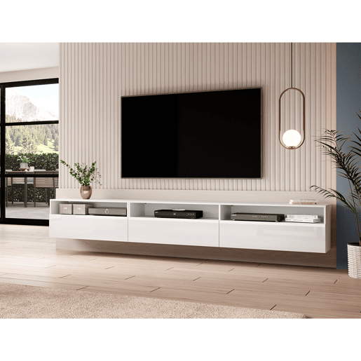 Móvel para televisão branco Sloan de 1 gaveta, de instalação livre ou de parede, 270 cm