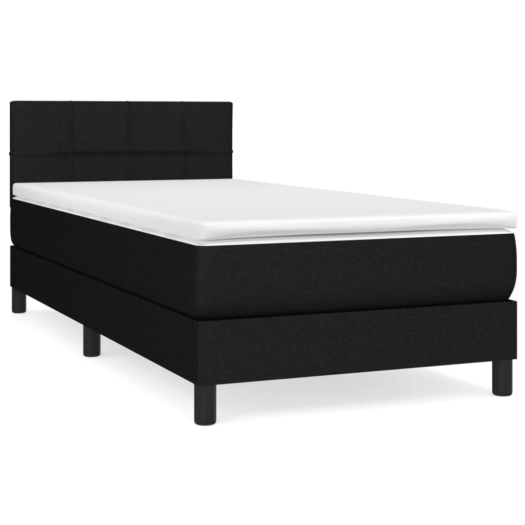 Cama box spring con colchón tela - Bloques con cuadros 90x200 Negro
