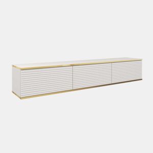 A mesa de TV ORO em MDF num estilo moderno. Mede 30x175x32 cm e inclui 3 prateleiras e 3 portas.