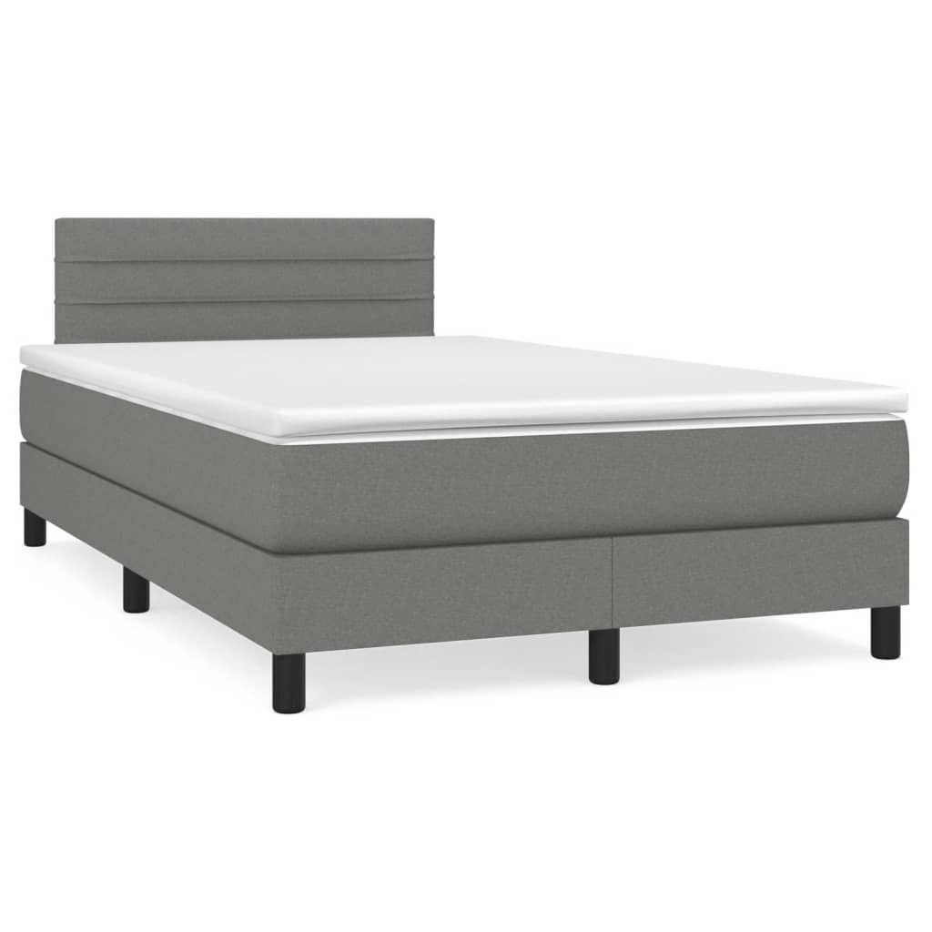 Cama box spring con colchón tela gris oscuro 120x200 cm rayas horizontales
