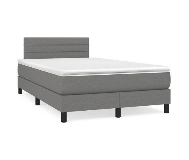 Cama box spring con colchón tela gris oscuro 120x200 cm rayas horizontales