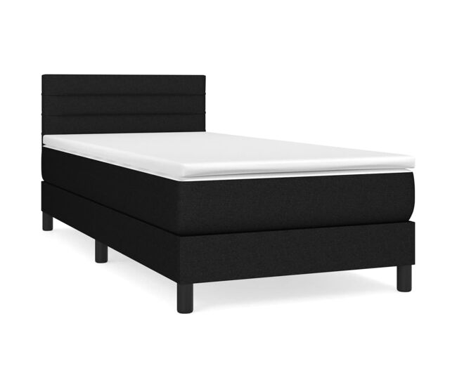 Cama box spring con colchón tela negro 90x200 cm rayas horizontales