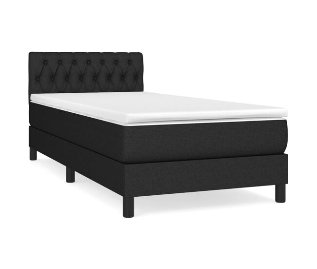 Cama box spring con colchón tela negro 90x190 cm diseño de botones