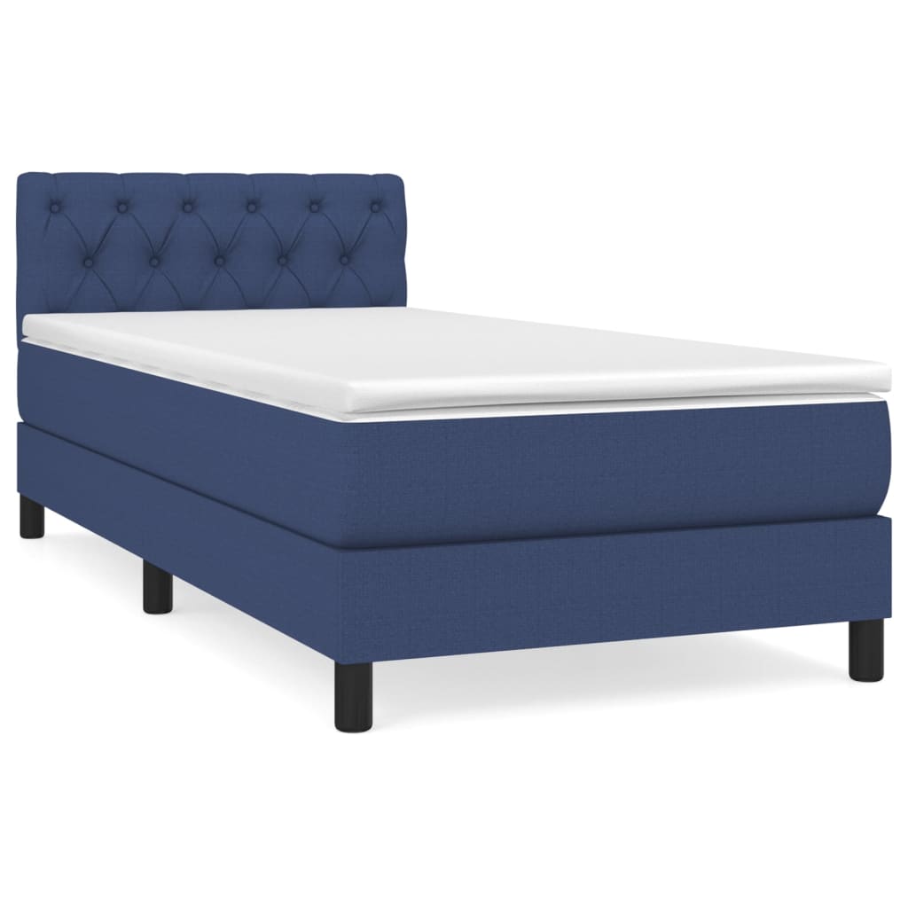 cama box spring con colchon tela azul 80x200 cm diseno de botones