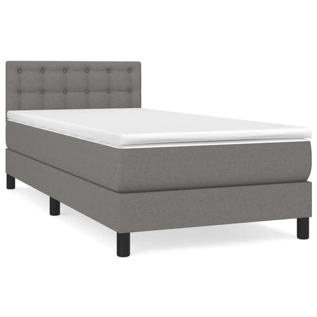 Cama box spring con colchón tela - Botones 100x200 Gris Oscuro