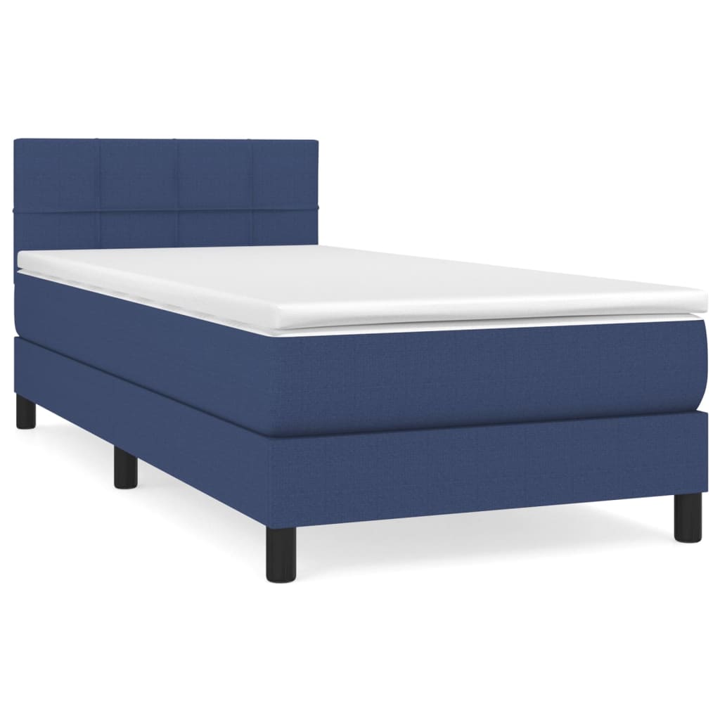 Cama box spring con colchón tela - Bloques con cuadros 90x200 Azul