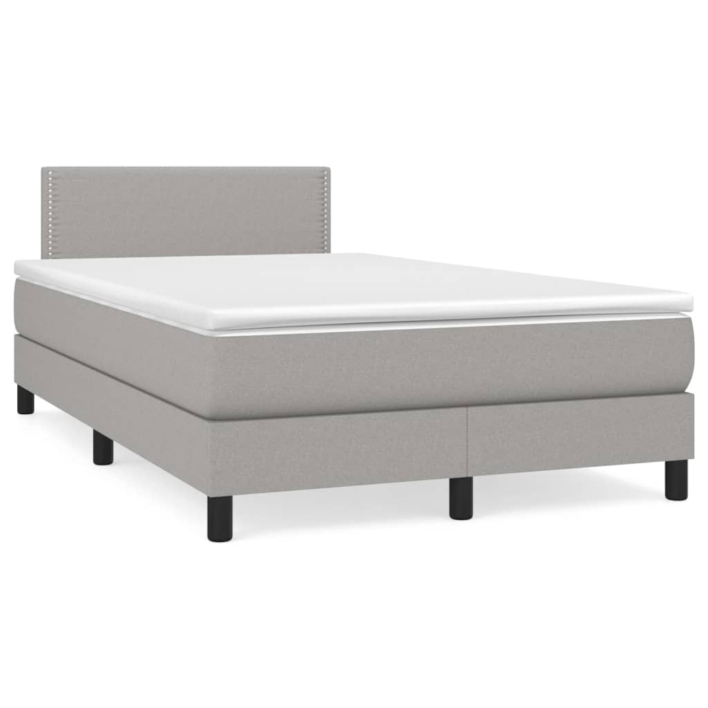 Cama box spring con colchón tela gris claro 120x200 cm liso con clavos