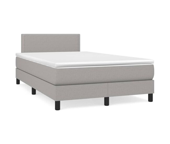 Cama box spring con colchón tela gris claro 120x200 cm liso con clavos