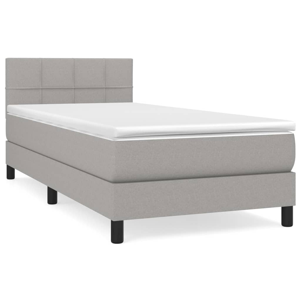 Cama box spring con colchón tela - Bloques con cuadros 80x200 Gris Claro