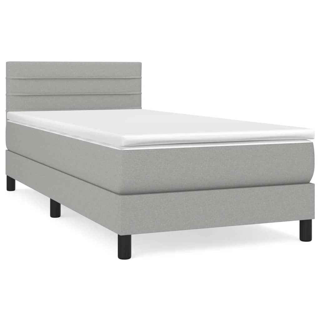 cama box spring con colchon tela gris claro 100x200 cm rayas horizontales