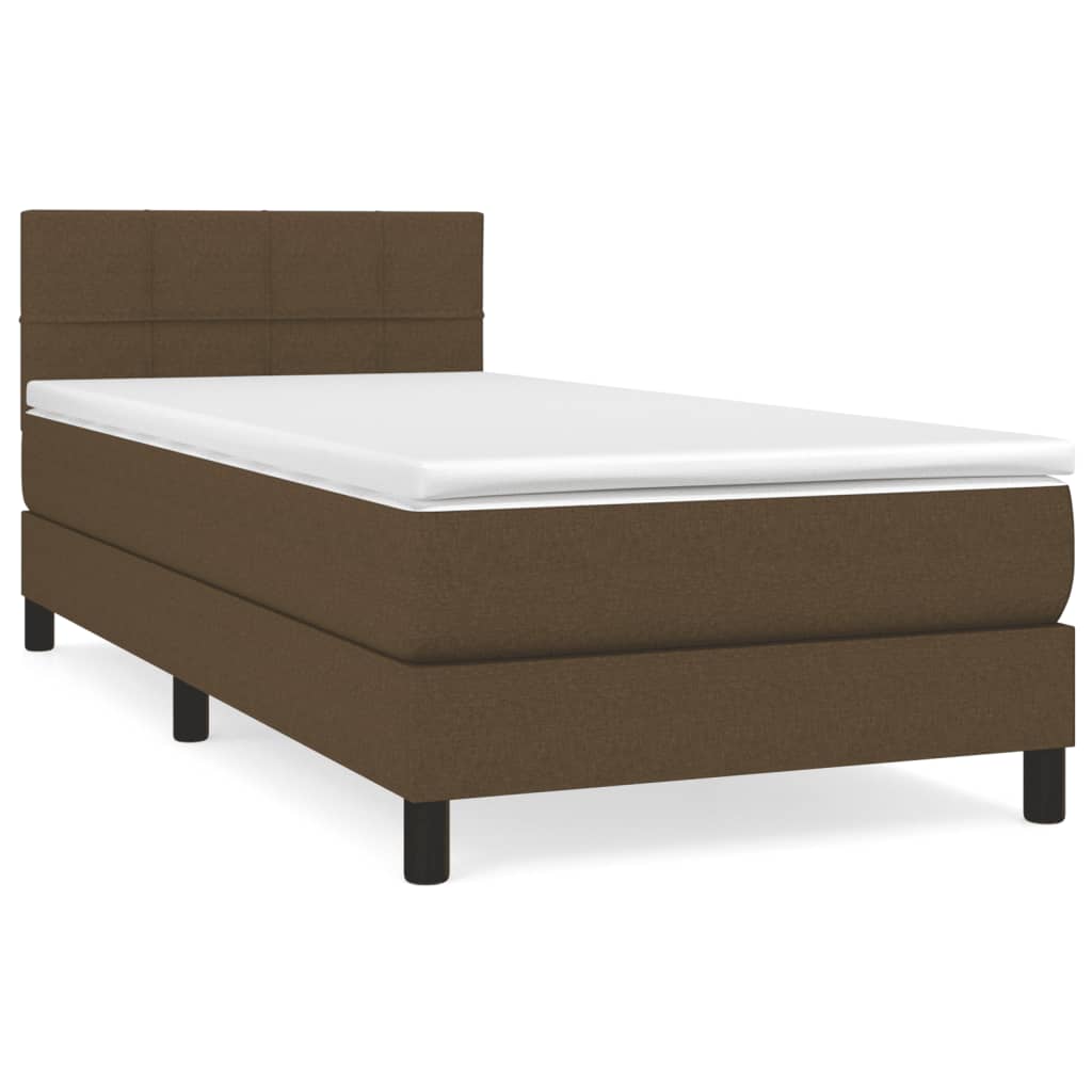 Cama box spring con colchón tela - Bloques con cuadros 80x200 Marrón