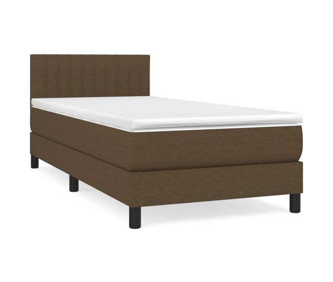 Cama box spring con colchón tela marrón oscuro 80x200 cm Rayas verticales