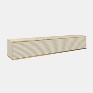 A mesa de TV ORO em MDF num estilo moderno. Mede 30x175x32 cm e inclui 3 prateleiras e 3 portas.