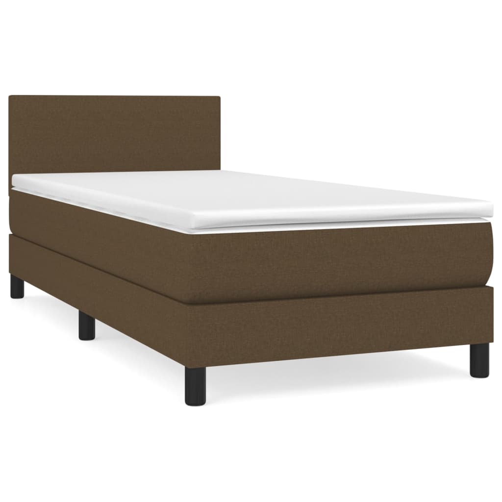 Cama box spring con colchón tela marrón oscuro 90x200 cm diseño plano