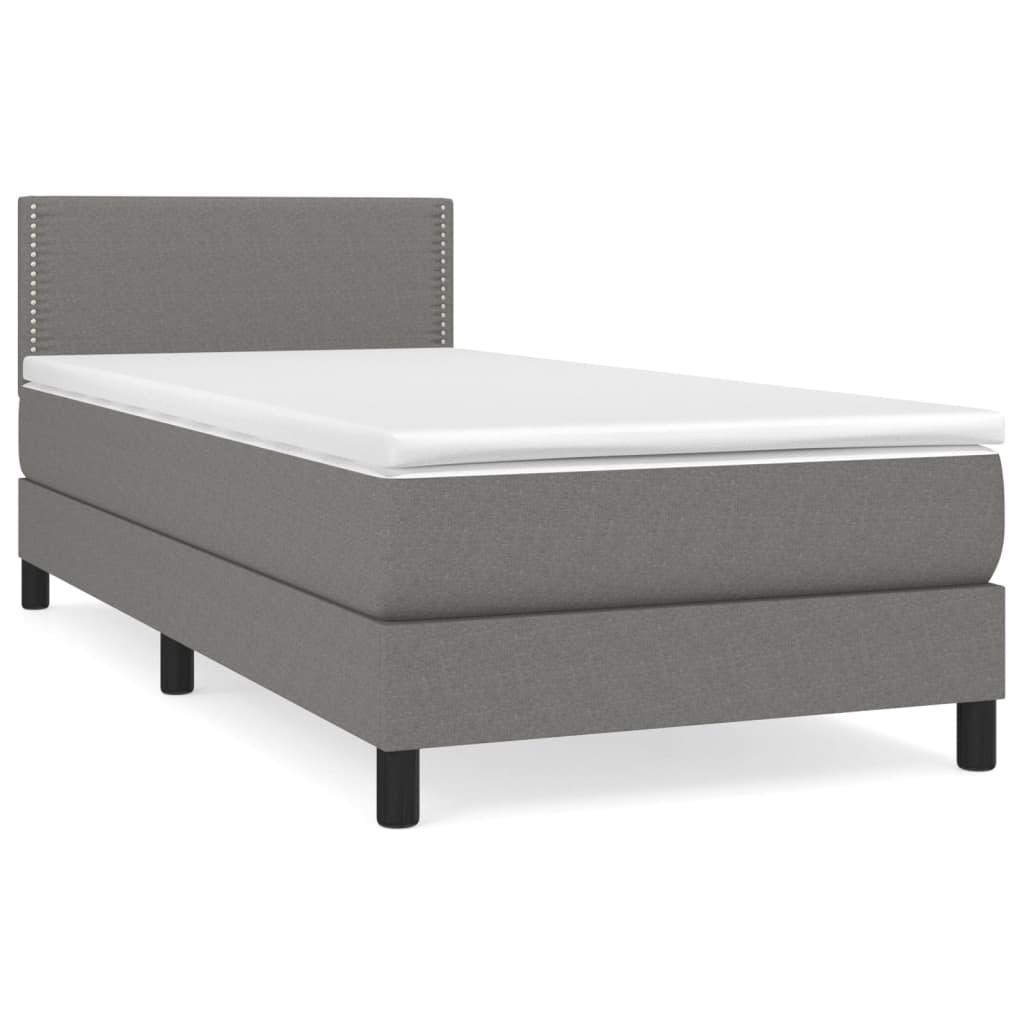 Cama box spring con colchón tela - Liso con clavos 80x200 Gris Oscuro