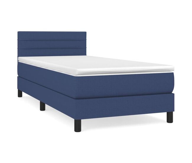 Cama box spring con colchón tela azul 90x200 cm rayas horizontales