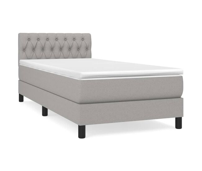Cama box spring con colchón tela gris claro 90x200 cm diseño de botones