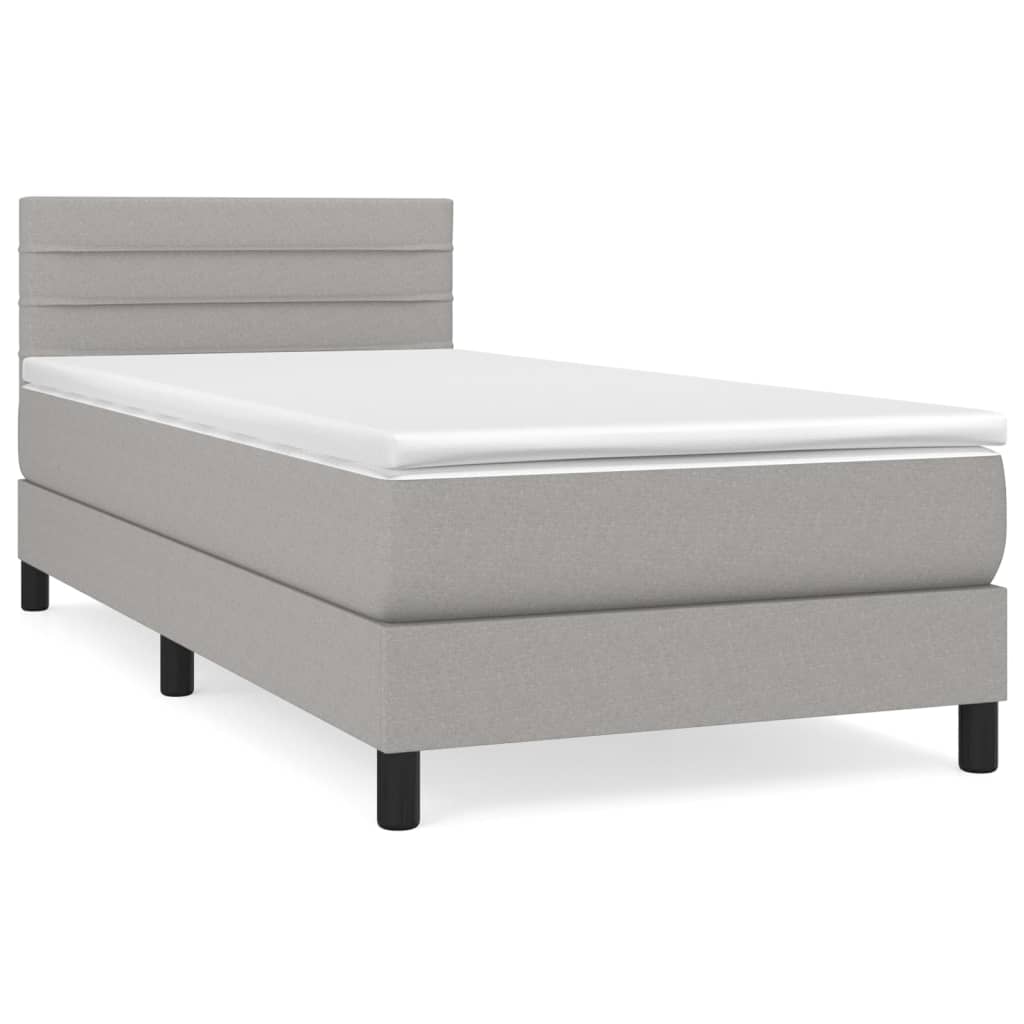 Cama box spring con colchón tela gris claro 90x200 cm rayas horizontales