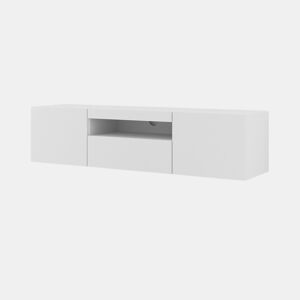 A mesa de TV AURA num estilo moderno. Mede 42x150x37 cm e inclui 4 prateleiras e 3 portas.