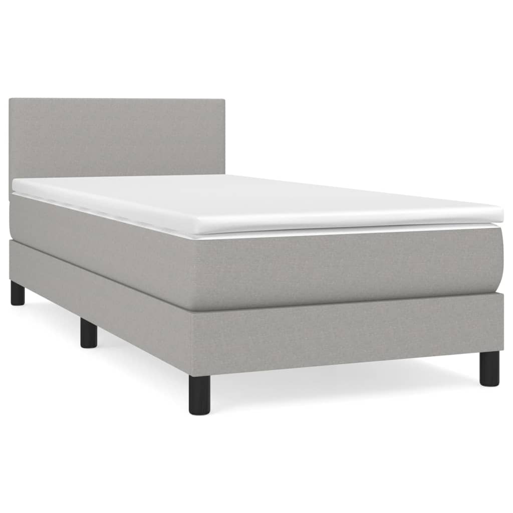 Cama box spring con colchón tela - Diseño plano 90x190 Gris Claro