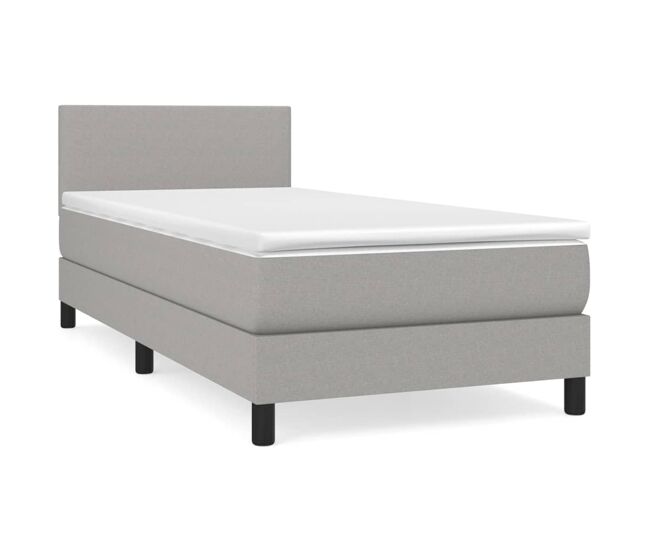 Cama box spring con colchón tela gris claro 90x190 cm diseño plano