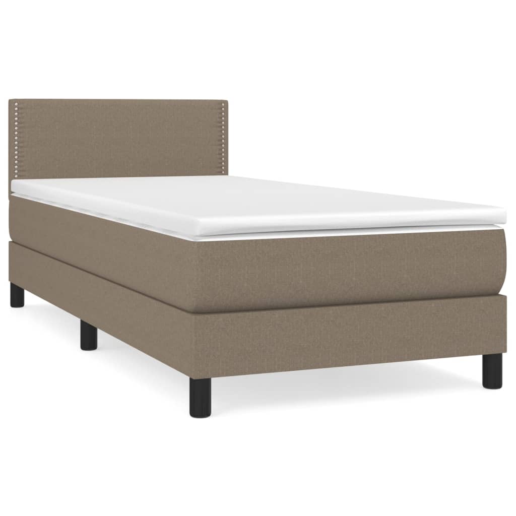 Cama box spring con colchón tela gris taupe 90x200 cm liso con clavos