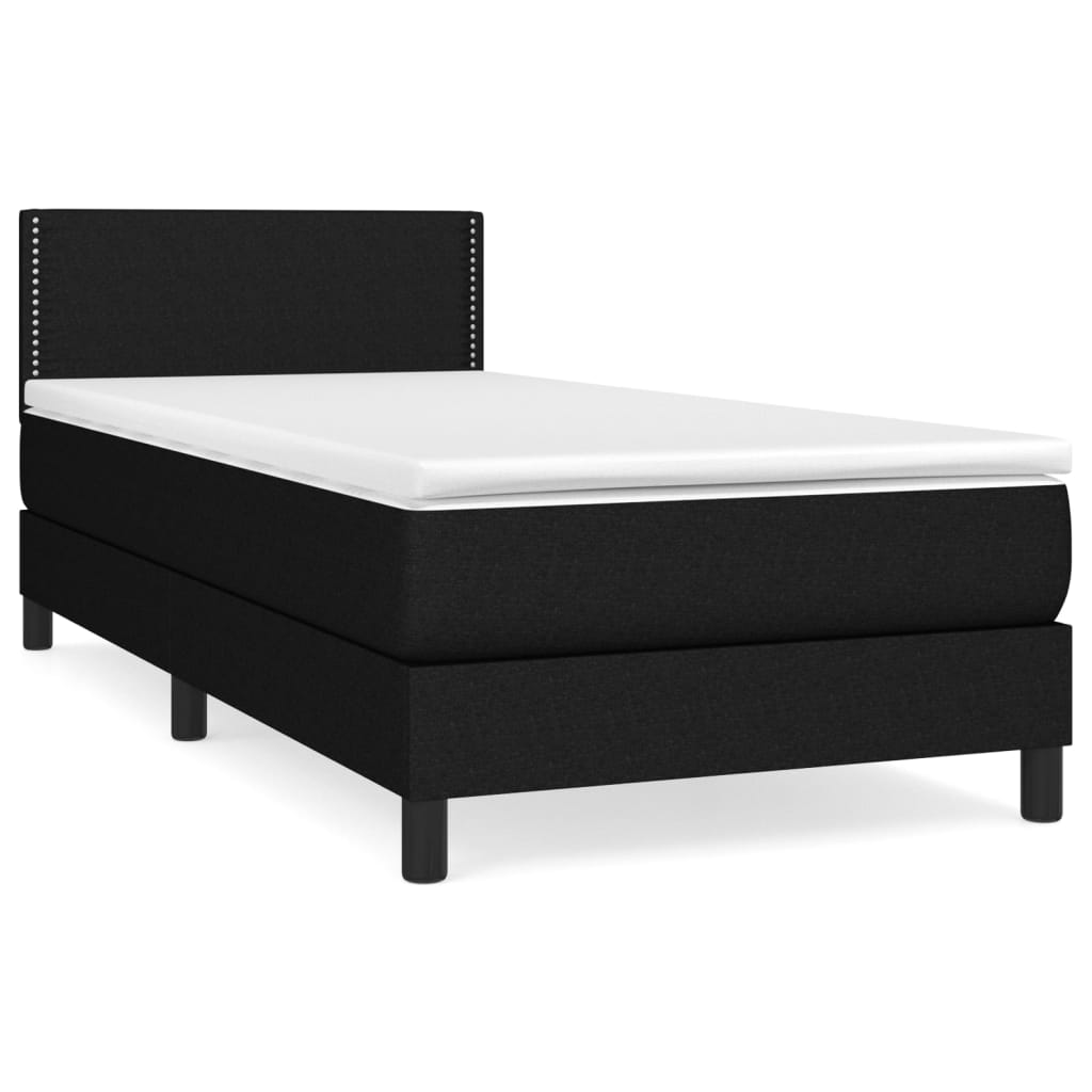 Cama box spring con colchón tela negro 90x190 cm liso con clavos