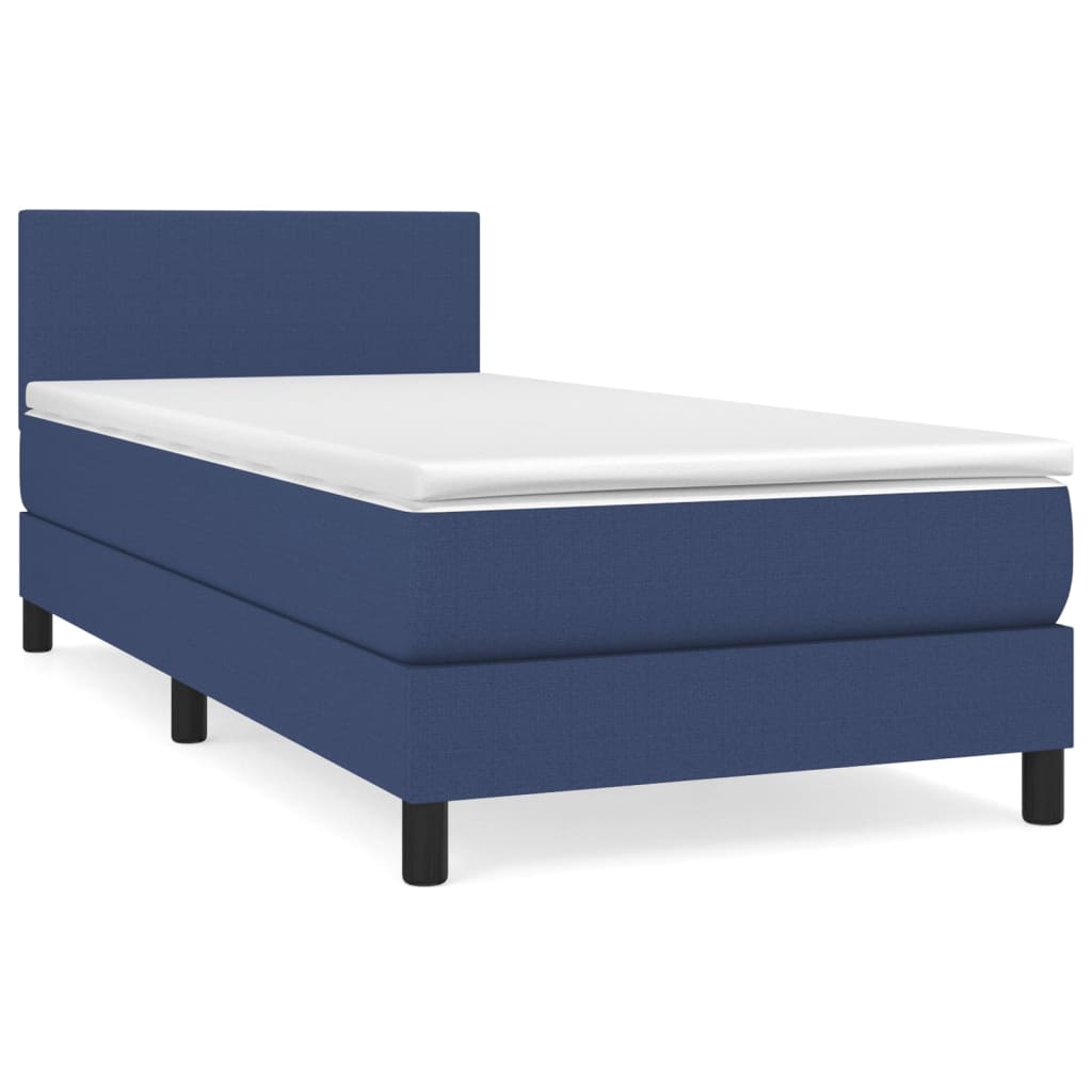 cama box spring con colchon tela azul 100x200 cm diseno plano