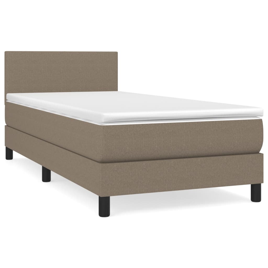 Cama box spring con colchón tela gris taupe 90x200 cm diseño plano