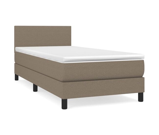 Cama box spring con colchón tela gris taupe 90x200 cm diseño plano