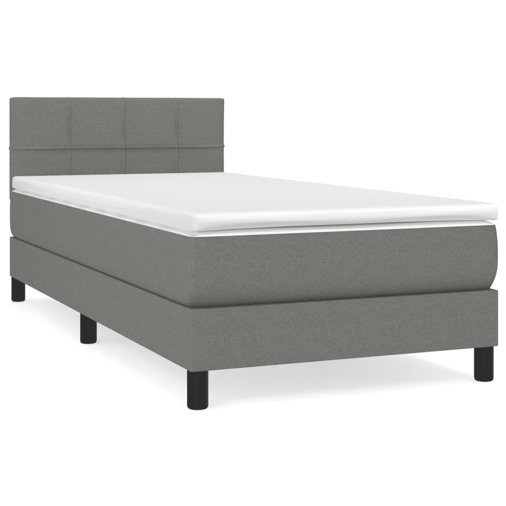 Cama box spring con colchón tela - Bloques con cuadros 80x200 Gris Oscuro