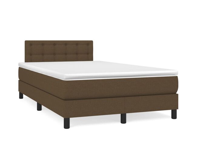 Cama box spring con colchón tela marrón oscuro 120x200 cm botones